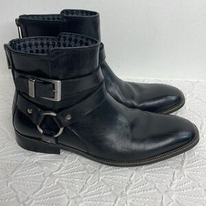 Karl Lagerfeld Mens Ankle Boots Size 8.5 Black Leather Zipper Back